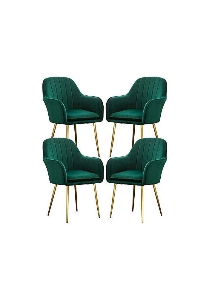 Luxury Luxe Modern Velvet Dining Chairs Set of 4 – Ergonomic Padded Kitchen Chairs with Metal Legs, Armrests & Backrest, Pink Accent Chairs for Living Room & Dining Room (Blue) - Image 1